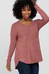 Pink Brushed V-Neck Long Sleeve Top