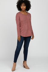 Pink Brushed V-Neck Long Sleeve Top