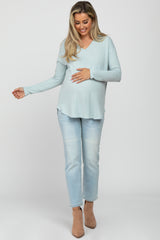 Mint Green Brushed V-Neck Long Sleeve Maternity Top