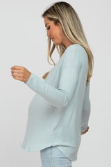 Mint Green Brushed V-Neck Long Sleeve Maternity Top