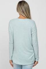 Mint Green Brushed V-Neck Long Sleeve Maternity Top