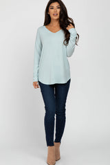 Mint Green Brushed V-Neck Long Sleeve Top