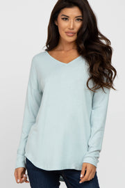 Mint Green Brushed V-Neck Long Sleeve Top