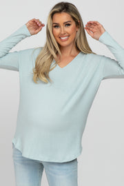 Mint Green Brushed V-Neck Long Sleeve Maternity Top