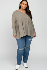 Beige Ribbed Plus Peplum Top