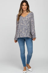 Grey Floral Long Sleeve Babydoll Maternity Top