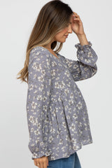 Grey Floral Long Sleeve Babydoll Maternity Top