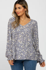 Grey Floral Long Sleeve Babydoll Maternity Top