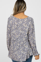 Grey Floral Long Sleeve Babydoll Top