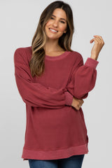 Red Long Sleeve Ribbed Accent Maternity Top