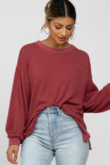 Red Long Sleeve Ribbed Accent Maternity Top