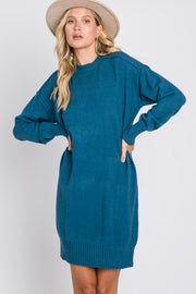 Teal Mock Neck Sweater Dress