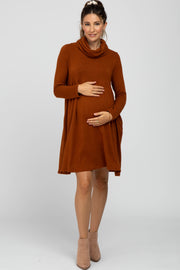 Rust Cowl Neck Maternity Dress