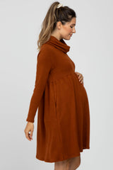 Rust Cowl Neck Maternity Dress