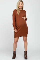 Rust Mock Neck Sweater Maternity Dress