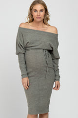 Olive Brushed Knit Off Shoulder Maternity Dress