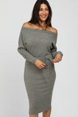 Olive Brushed Knit Off Shoulder Dress