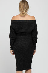 Black Brushed Knit Off Shoulder Maternity Dress