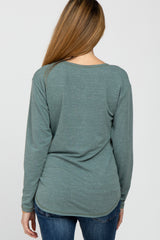 Light Olive Heathered Long Sleeve V Neck Maternity Top