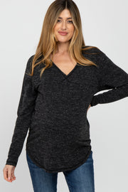 Black Heathered Long Sleeve V Neck Maternity Top