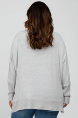 Heather Grey Soft Brushed Knit Dolman Sleeve Side Slit Plus Top