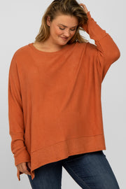 Orange Soft Brushed Knit Dolman Sleeve Side Slit Maternity Plus Top