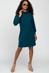 Dark Teal Brushed Rib Turtleneck Dress