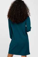 Dark Teal Brushed Rib Turtleneck Dress