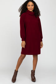 Burgundy Brushed Rib Turtleneck Dress