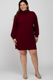 Burgundy Brushed Rib Turtleneck Plus Dress