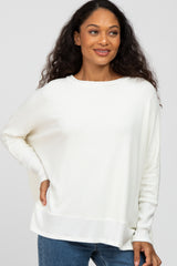 White Soft Brushed Knit Dolman Sleeve Side Slit Maternity Top