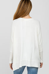 White Soft Brushed Knit Dolman Sleeve Side Slit Maternity Top