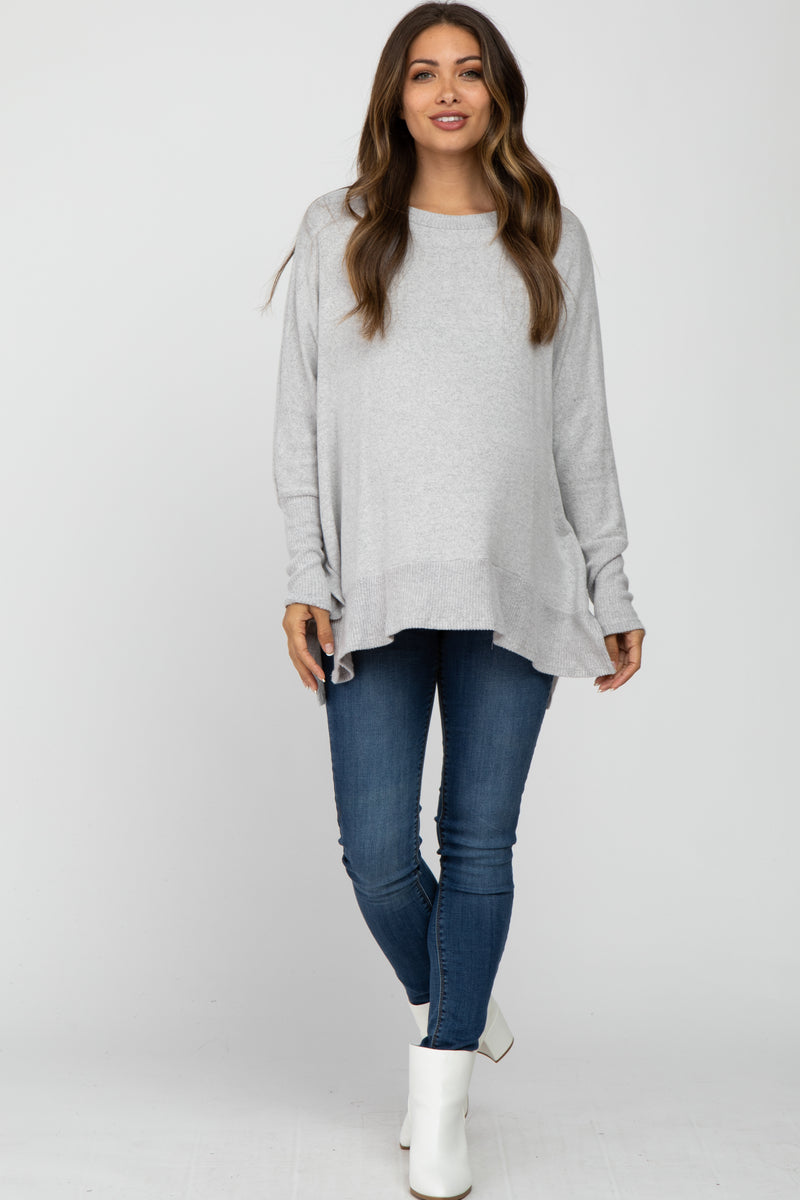 Heather Grey Soft Brushed Knit Dolman Sleeve Side Slit Maternity Top ...