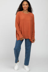 Orange Soft Brushed Knit Dolman Sleeve Side Slit Top