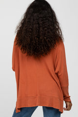 Orange Soft Brushed Knit Dolman Sleeve Side Slit Top