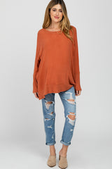 Orange Soft Brushed Knit Dolman Sleeve Side Slit Maternity Top