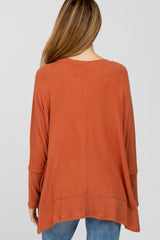 Orange Soft Brushed Knit Dolman Sleeve Side Slit Maternity Top