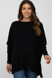 Black Soft Brushed Knit Dolman Sleeve Side Slit Maternity Top