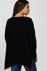 Black Soft Brushed Knit Dolman Sleeve Side Slit Maternity Top