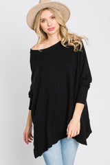 Black Soft Brushed Knit Dolman Sleeve Side Slit Maternity Top