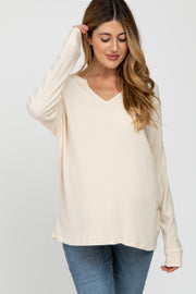 Cream Ribbed Split Neck Maternity Knit Top