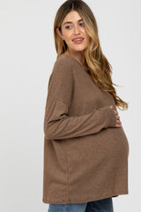 Mocha Ribbed Split Neck Maternity Knit Top