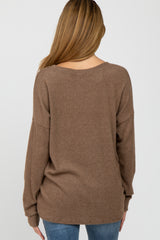 Mocha Ribbed Split Neck Maternity Knit Top