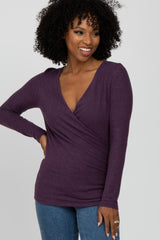 Purple Brushed Wrap Front Maternity Top