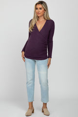 Purple Brushed Wrap Front Maternity Top