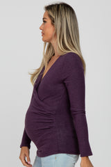 Purple Brushed Wrap Front Maternity Top