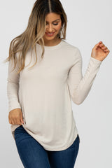 Beige Basic Long Sleeve Top