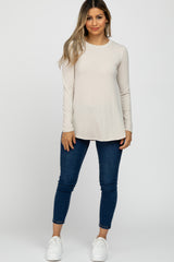 Beige Basic Long Sleeve Top