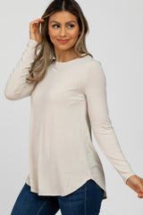 Beige Basic Long Sleeve Top