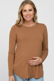 Camel Basic Long Sleeve Maternity Top